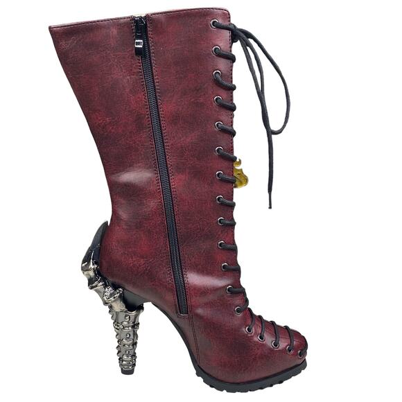 NWB Hades Women's Pyra Burgandy Steampunk Goth Biker Boots Size US 6 - Picture 4 of 12